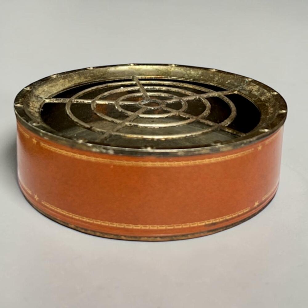 Vintage Mid Century Modern Leather Bound Star Grated Top Ashtray Felt Bottom